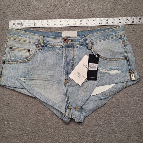 ONE Teaspoon Shorts 30 Bandits Low Waist Denim Kansas Blue Button Fly Cuffed NEW - Picture 9 of 13